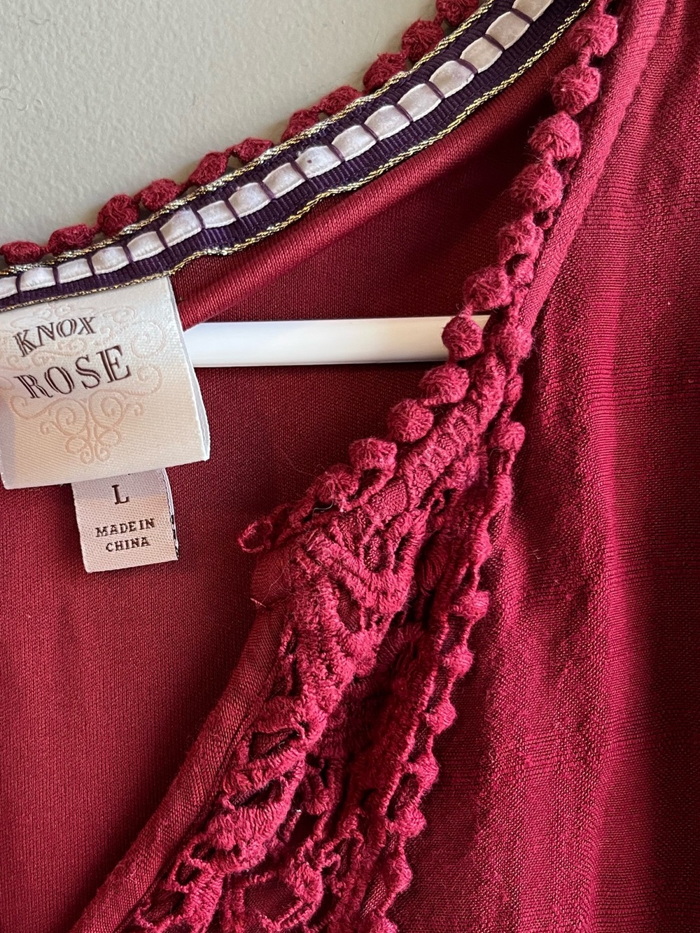 Knox Rose Burgundy Lace-Trim V-Neck Tunic Dress Large - Picture 7 of 8